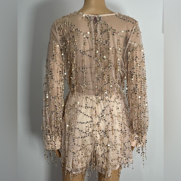 Champagne Gold Sequin Romper - Picture 2 of 5
